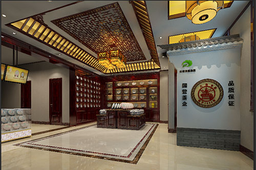 凤岗镇古朴典雅的中式茶叶店大堂设计效果图