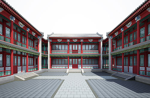 凤岗镇北京四合院设计古建筑鸟瞰图展示