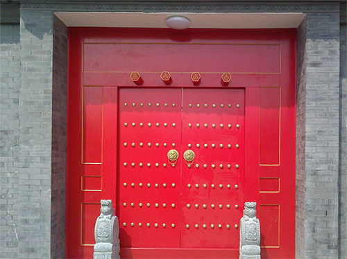 凤岗镇中国传统四合院系列朱红色中式木制大门木作